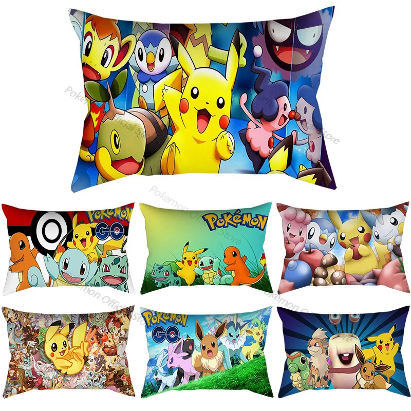 50X30cm Cute Pokemon Cartoon Pikachu Soft Pillowcase Sofa Cushion Cover Home Improvement Children's Room Cushion Pillow Case