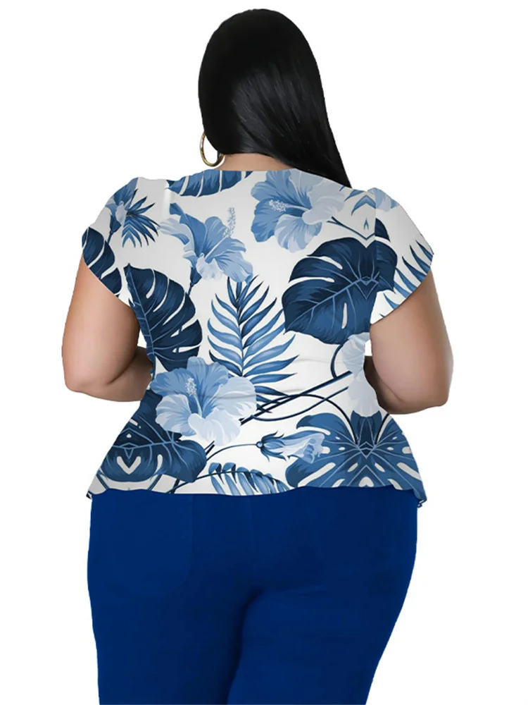 Plus Size Two Piece Outfits Pants Sets Women Summer Clothes Printed Top Solid Leggings Matching Wholes 3xl 4xl 5xl 6xl