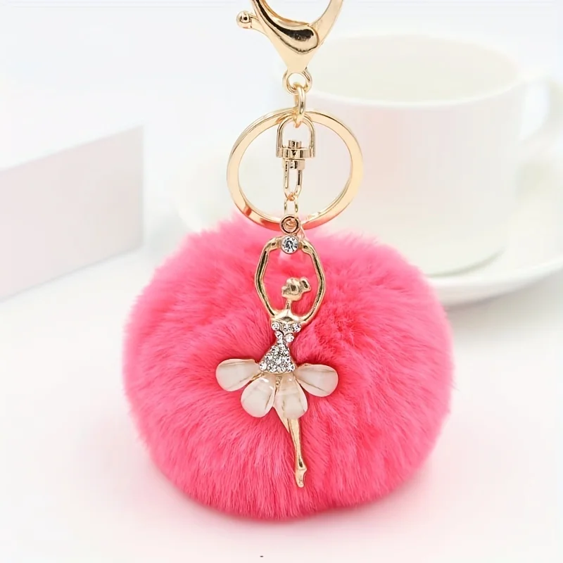 

YANZAI Fashion Cute Plush Rabbit Fur Pompom Ballerina Key Chain - Women Pendant Key Holder Gifts Perfect Accessory for Any Bag