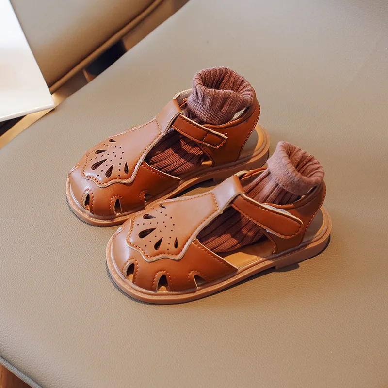 

Hollow Out Princess Girls Leather Sandals 2023 Non-slip Kids Toddler Girl Shoes Brown Beige Green Sandalias 1-10Y Toddler