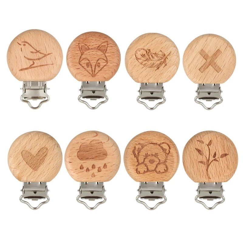 

Baby Wooden Clips Pacifier Dummy Clip Holder Beech Animals Shape Soother Clasp