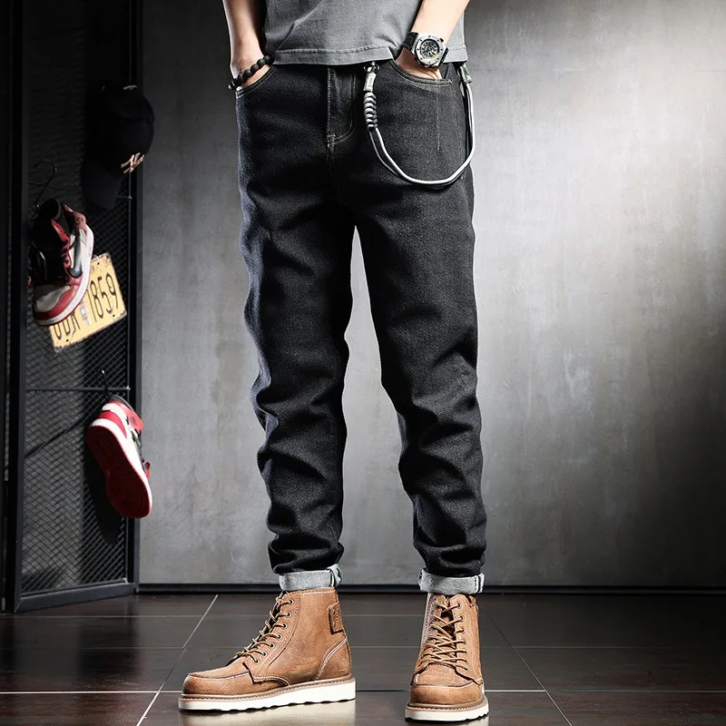 2022 New Men Jeans Fashion Baggy Straight Leg Pants Black Blue Jean Streetwear Casual Denim Trousers