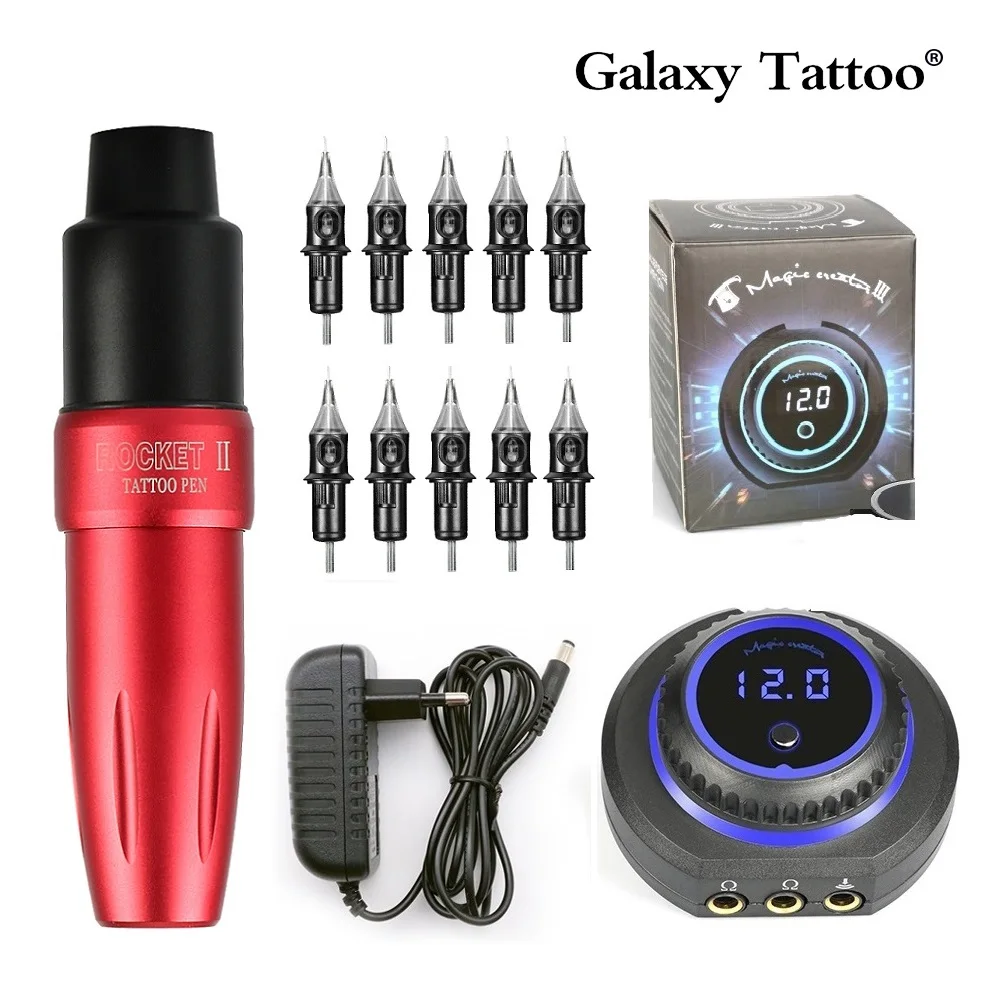 

Rocket II Tattoo Kit Motor Tattoo Machine Pen For Eyebrow Eyeliner Tattoo Power Supply RCA Rotary Wireless Tattoo Set Complete