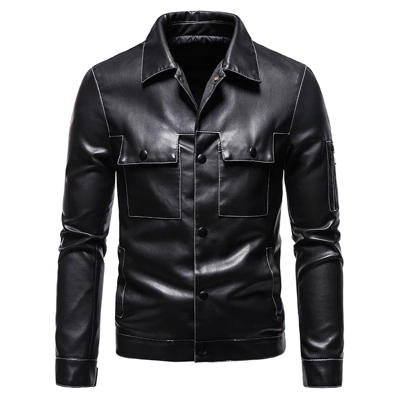 

Leather jacket men's autumn new style men's self-cultivation trend personality design motorcycle PU lapel faux leather jacket
