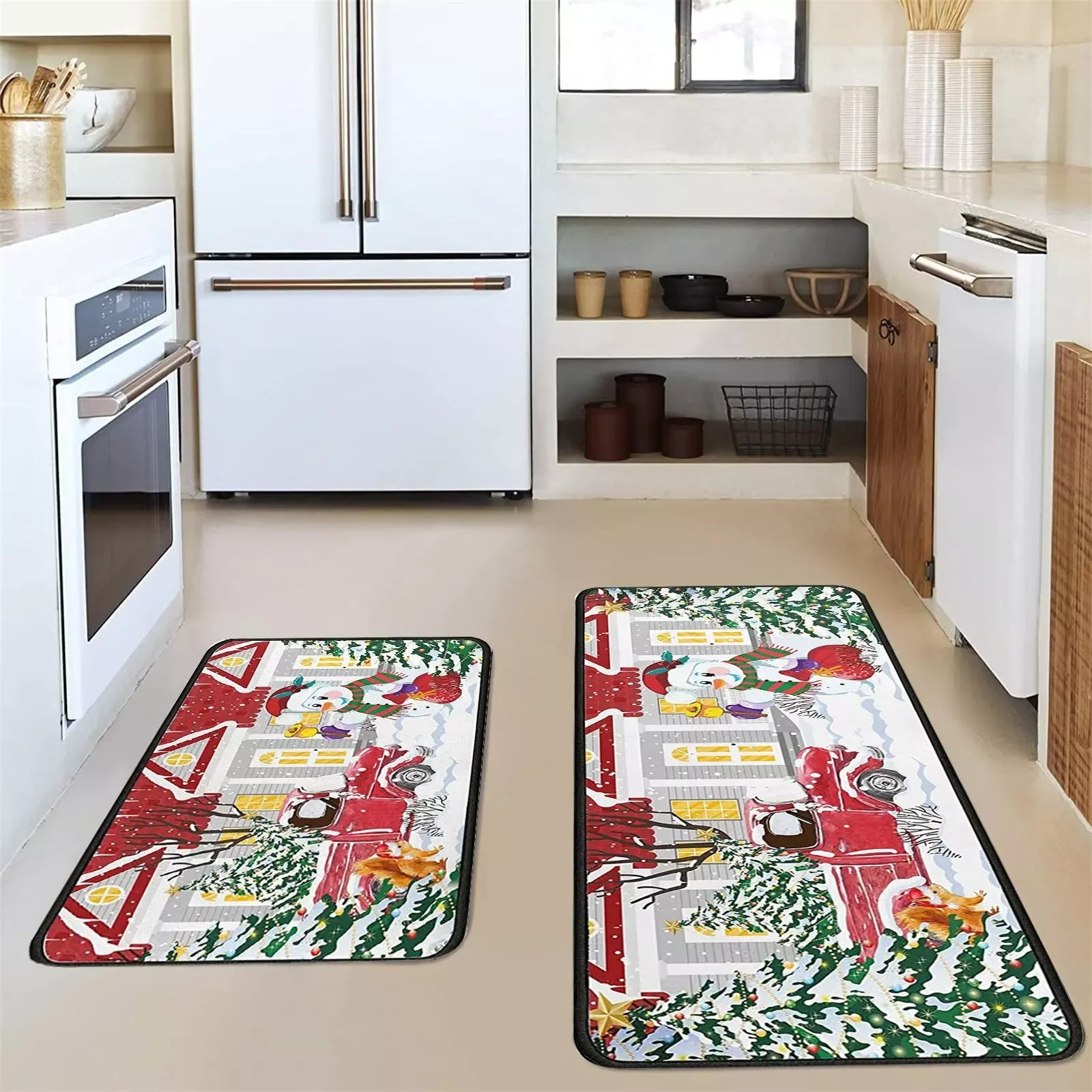 

NEW IN 2pcs Christmas Carpet Kitchen Mat Anti-slip Mats Home Bathroom Floor Mats 2023 Year Decor Rug Xmas Decor Doormat Rugs