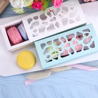 10pcs hollow macarons box cookie white package baking small cake boxes for chocolate muffin biscuits luxury wedding party decor