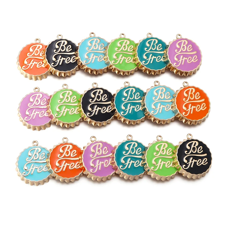

10pcs Drinks Charm Alloy Beer Bottle Caps Charms Enamel Cola Pendants Beverage Floating DIY Earring Bracelet Jewelry Accessories