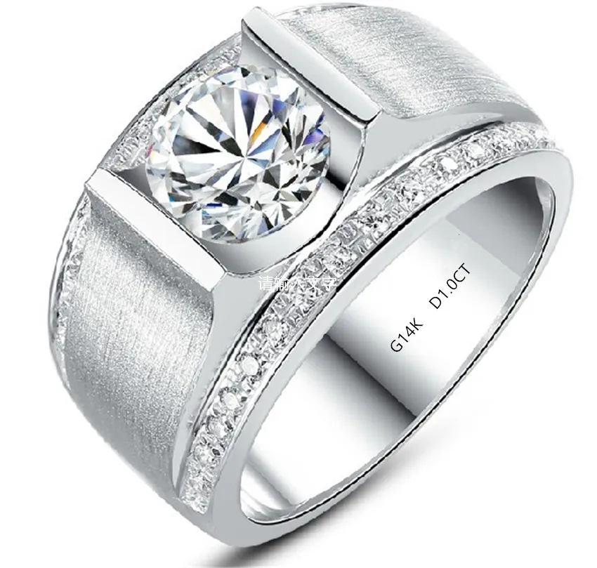 

Classic Solid 14K White Gold Men's Ring Test Positive 1CT Moissanite Diamond Wedding Ring For Men Beautiful Anniversary Jewelry