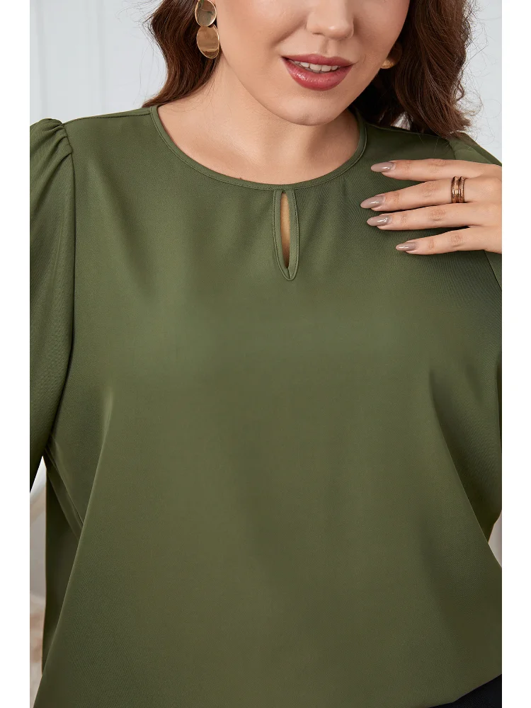 Early spring crewneck long sleeves green large size women's shirt blusas femininas elegantes  plus size feminino  blouses