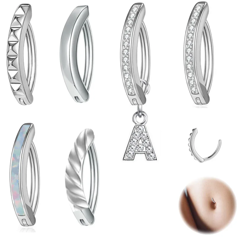 

1PC14K Silver Navel Piercing For Women Girls Minimalist Zircon Belly Rings Belly Button Ring Summer Beach Body Piercings Jewelry