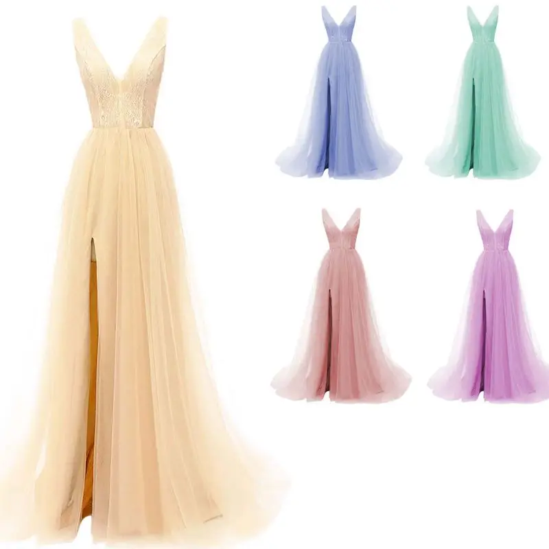 

Шикарные Выпускные платья цвета шампанского с V-образным вырезом, вечерние платья из тюля с разрезом сбоку, платья до пола для торжества