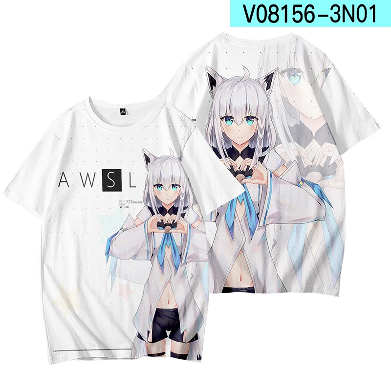 Футболка VTuber Shirakami Fubuki из аниме с коротким рукавом Повседневная Толстовка для
