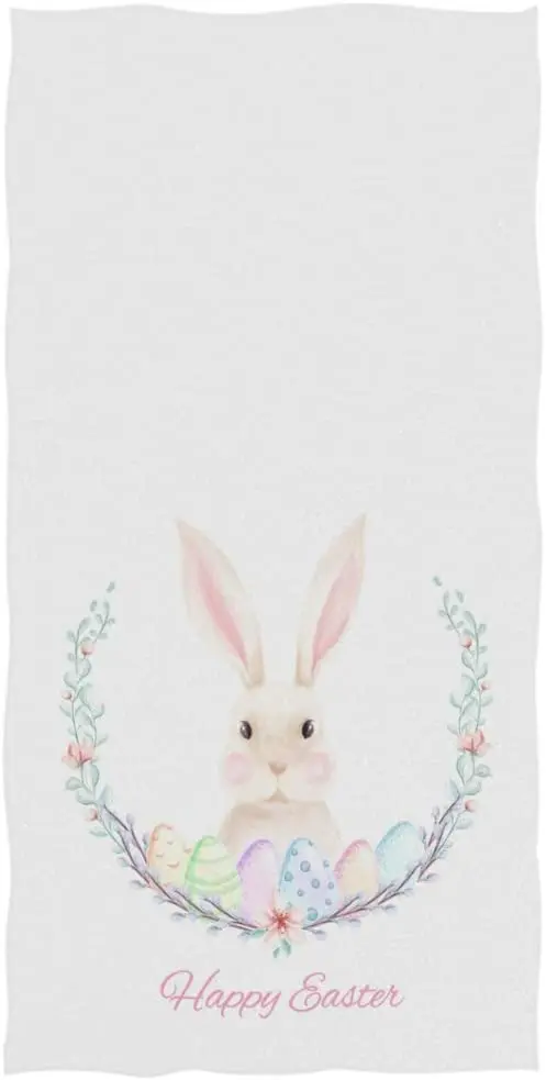 

Happy Easter Cute Bunny in Eggs Willow Branches Wreath Soft Guest Hand Towels Multipurpose for Bathroom, Hotel, Gym Spa 16x27.5i