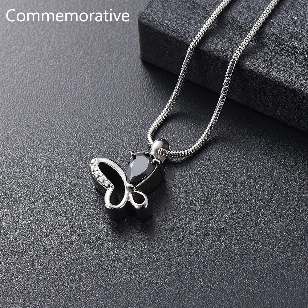

Beattiful Crystal Butterfly Cremation Necklace Stainless Steel Memorial Jewelry For Ashes Keepsake Ashes Pendant For Pet Diamond