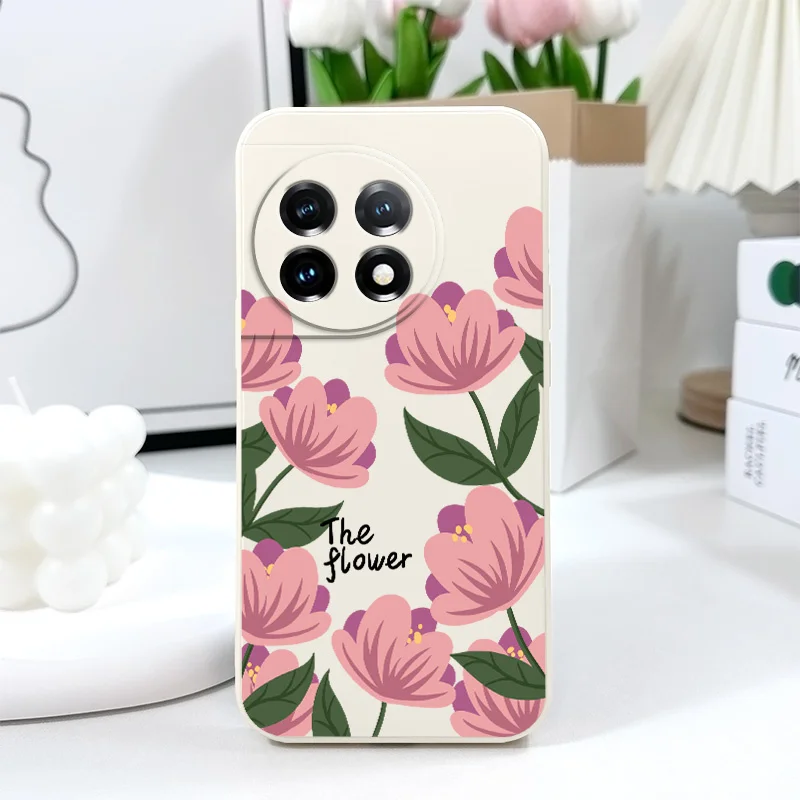 Фото Розовый чехол для телефона Primrose для Oneplus 13 13R 12 12R 11 11R 10 10R 10T 9R 9RT 9 8T 8 7 7T Pro 5G, жидкий силиконовый чехол №5