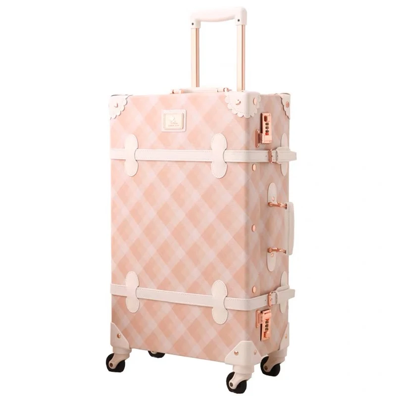 

2PCS/SET Vintage PU Travel Bag Rolling Luggage,20"22"24"26"inch Women Retro Trolley Suitcase Borading Box wi