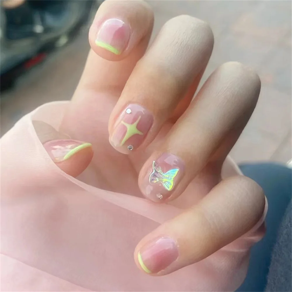 

24 шт., короткие накладные ногти в виде бабочек