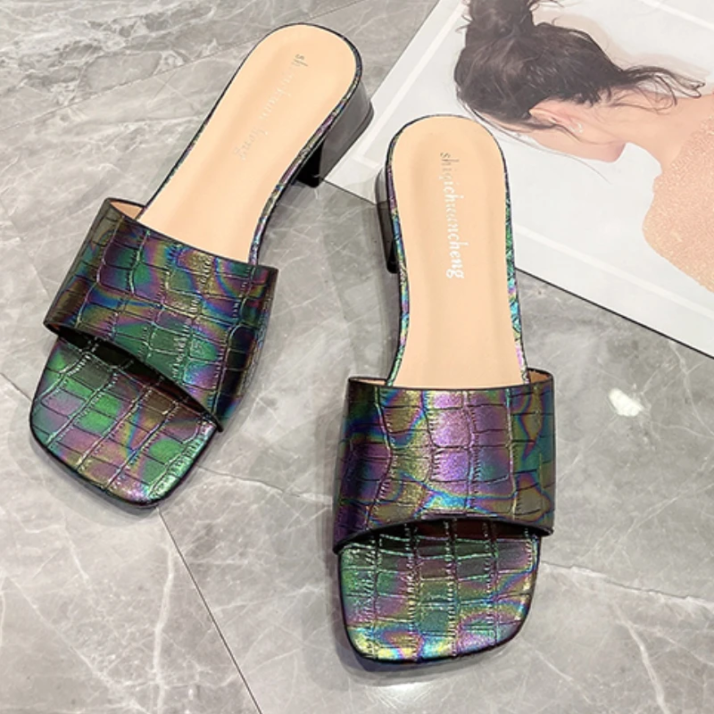 

Шлепанцы женские на низком каблуке, сандалии с квадратным носком, Уличная Повседневная пляжная обувь, Роскошные, лето 2023