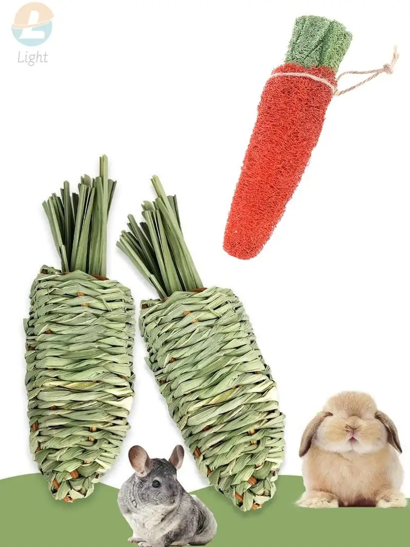 

Bunny Chew Toys For Teeth Cleaning Natural Molar String Loofah Carrot Toy For Rabbit Chinchilla Hamsters Guinea Pigs S-carrot
