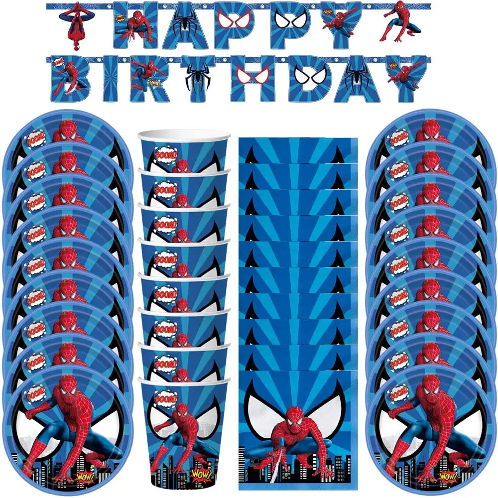 

Spiderman Party Supplies Disposable Plates Napkins Cup Tablecloth Set Tableware for Baby Shower Kids Birthday Party Decoration