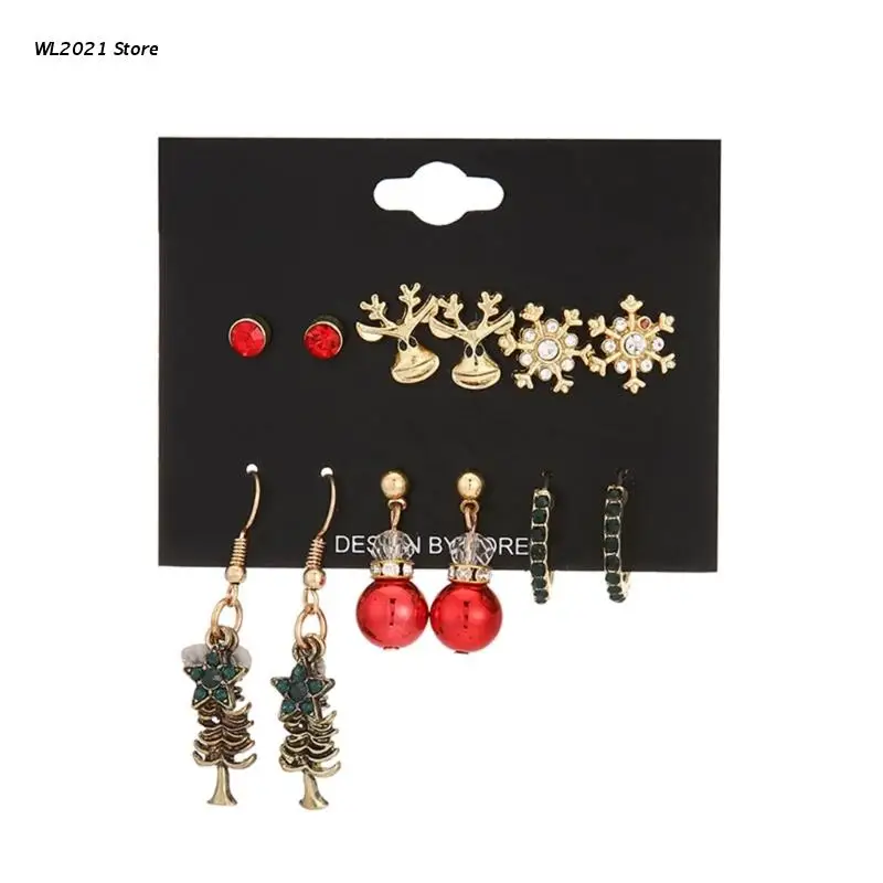 

Trend Christmas Earrings Set Female Christmas Tree Elk Snowflake Earring Fashion