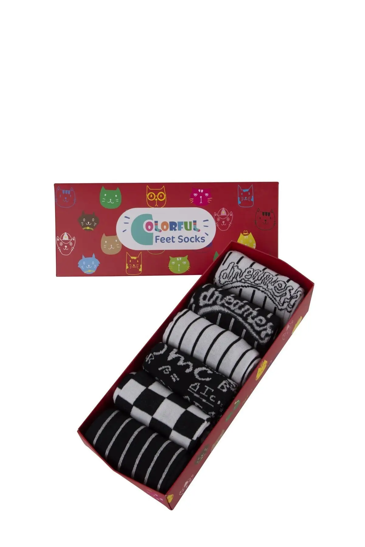 

6 psc with geometric striped font patterned. Package daily socks