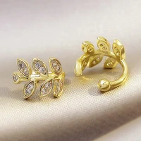 new golden sweet romantic zircon open branch small leaves no ear pierced ear bone clip ladies korean wedding party jewelry gift