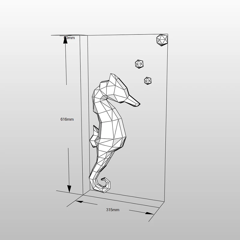 3D Бумажная форма животное необработанная модель морского конька животного