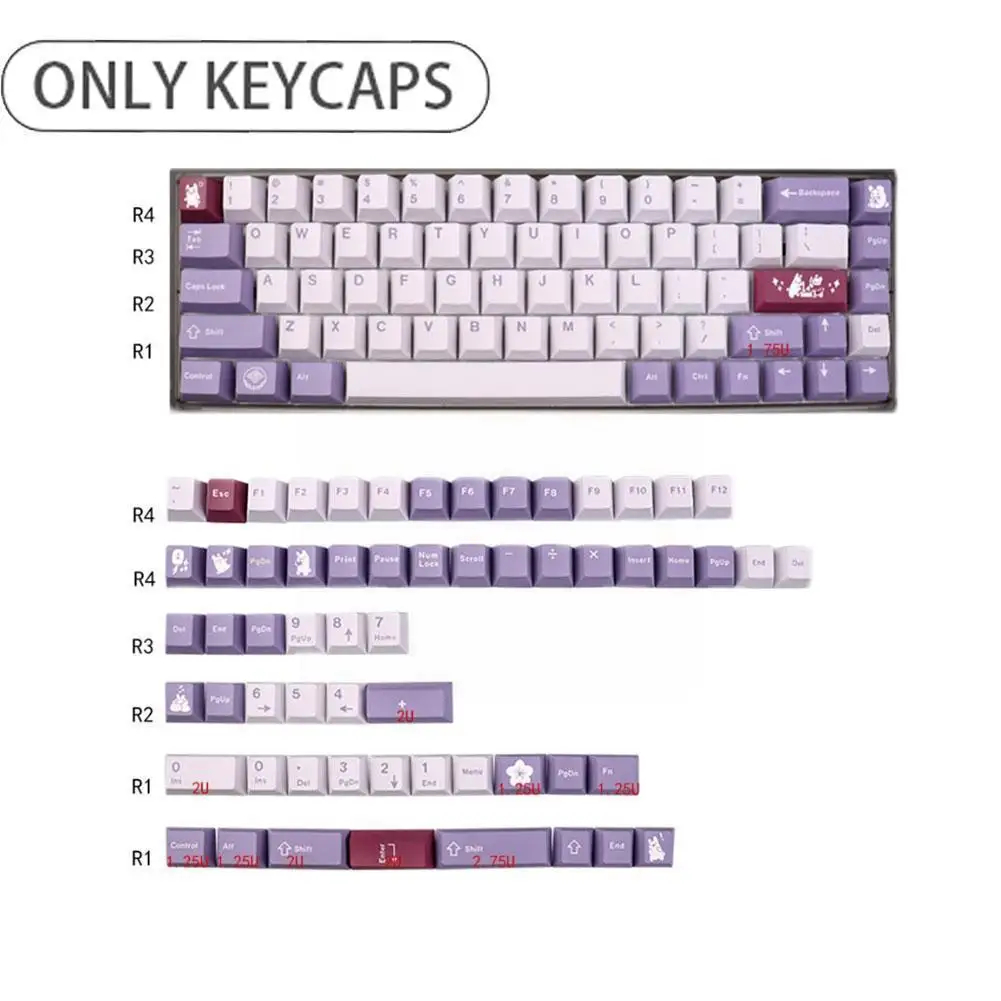 

For Gmk Tuzi Rabbit Keycap 129-keys Pbt Sublimation Of Mechanical A Variety Compatible Layout Keyboard With Highly T7r6
