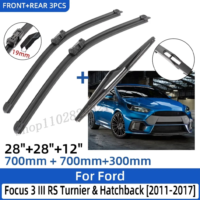 

Для Ford Focus 3 III RS Turnier & Hatchback 2011-2017 28 "+ 28" + 12 "передние и задние щетки стеклоочистителя лобовое стекло