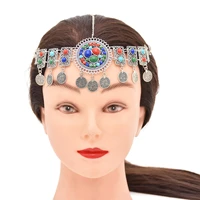 gypsy ethnic coins tassel head chain bridal hair accessories classic color beads pendant headdress tiara turkish indian jewelry