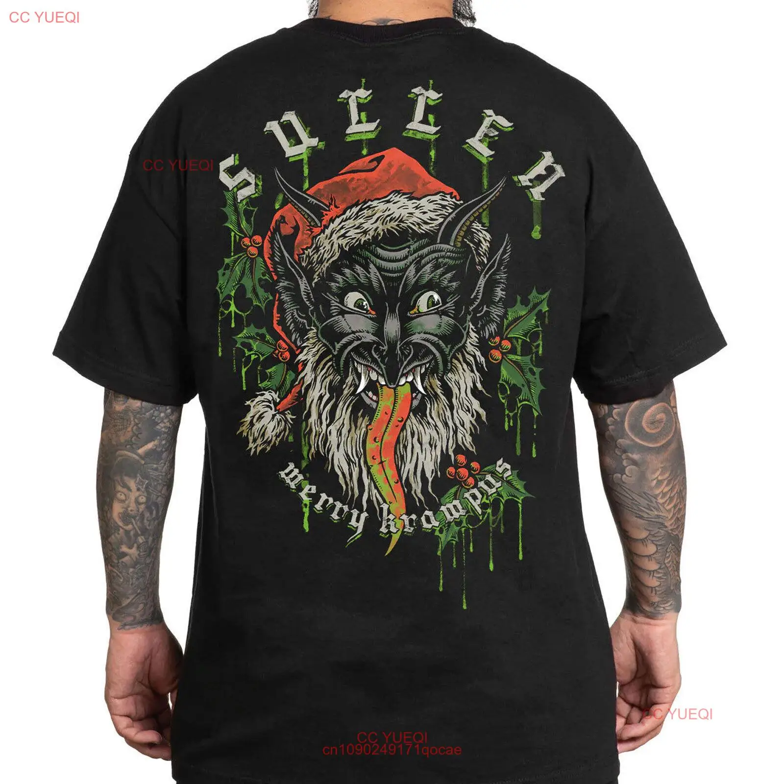 Мужская черная футболка с коротким рукавом Sullen Merry Krampuss одежда тату...