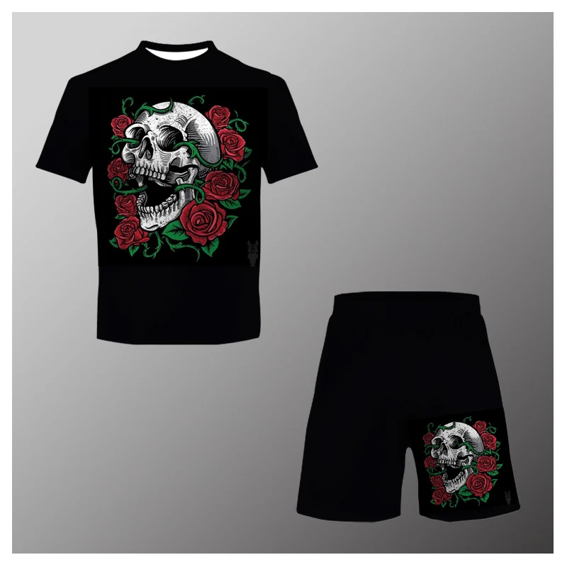 

Футболка мужская с 3d-черепом, спортивный костюм из двух предметов, индивидуальный тренд в стиле Харадзюку, темная свободная футболка с круг...