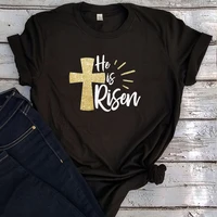 christian graphic tees women harajuku couple clothes printhe is risen tshirt easter 2022 new cross tee xl