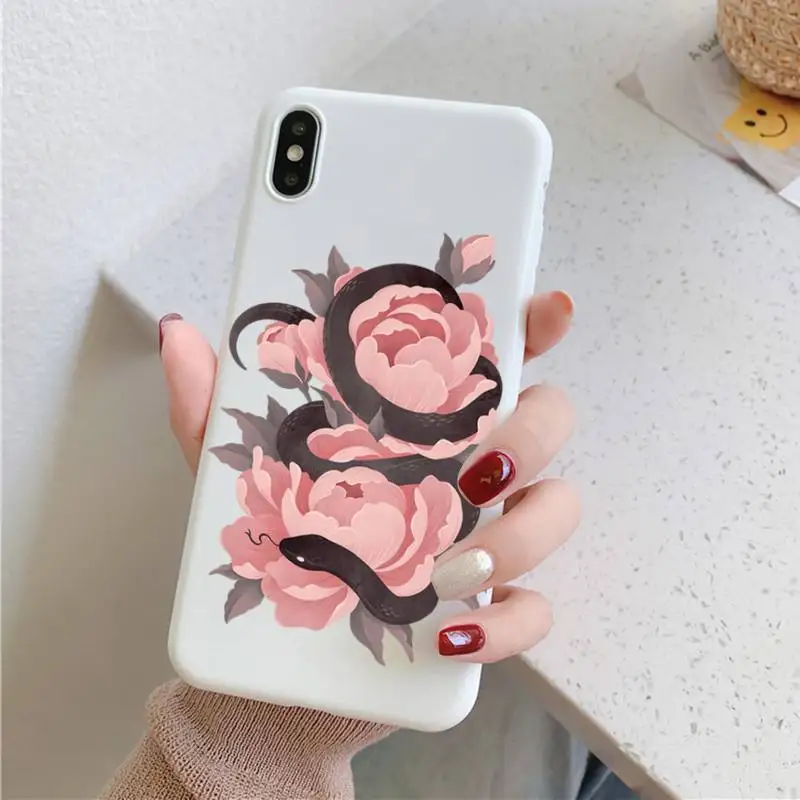 

MaiYaCa Snake Flower Snake Painting Phone Case for iPhone 11 12 13 Mini Pro Xs Max 8 7 6 6S Plus X XR Solid Candy Color Case