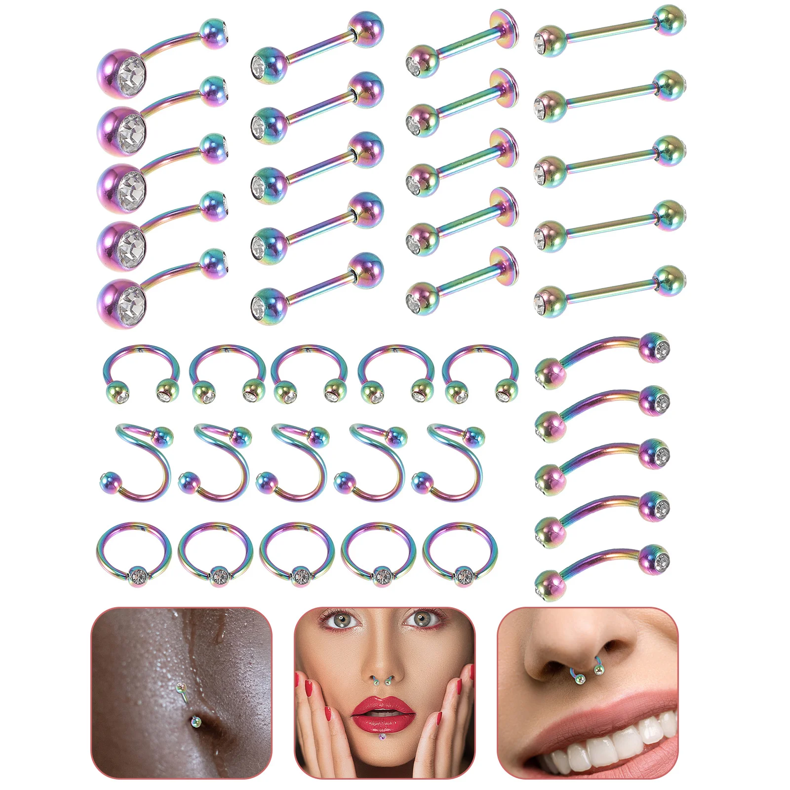 

40pcs Jewelries Ear Studs Lip Stud Adornments Stainless Steel Jewelries
