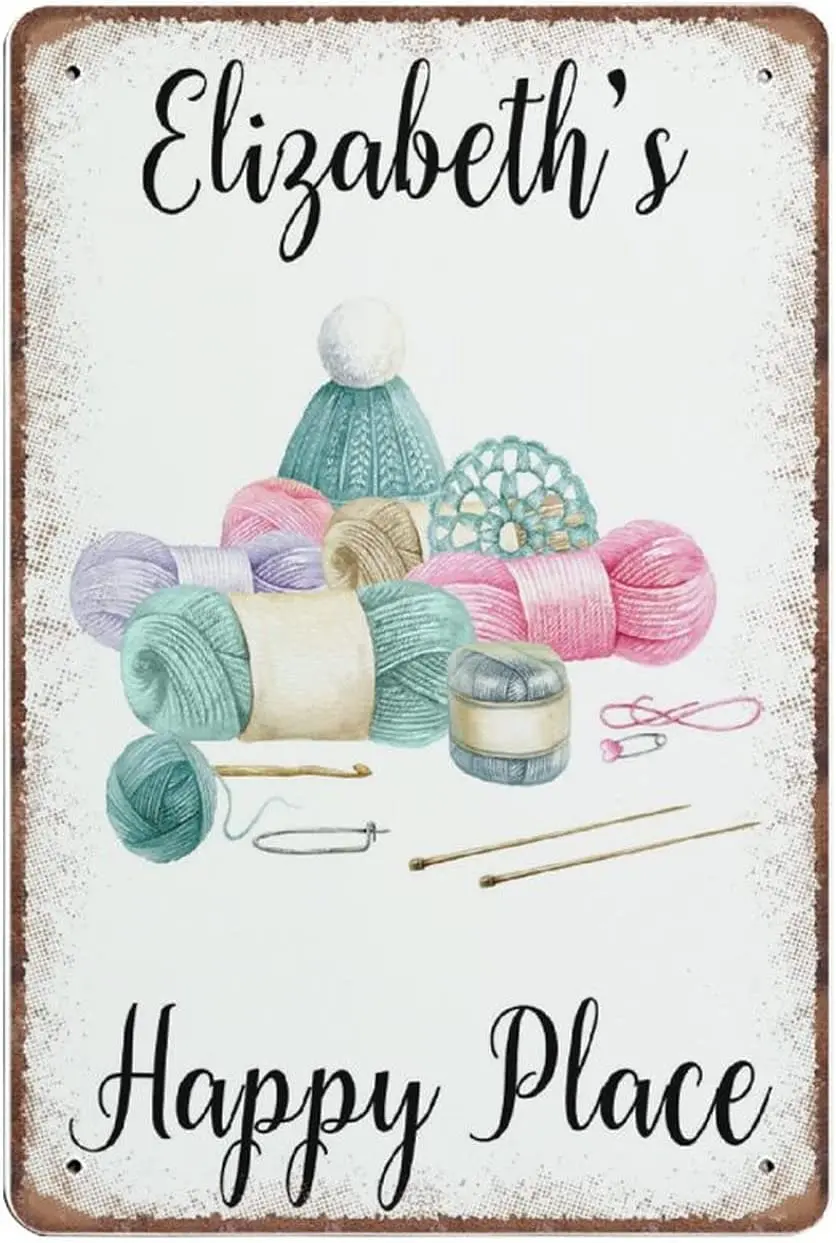 

Это мое счастливое место, жестяные знаки, вязание крючком, пряжа, Забавный винтажный металлический знак, плакат, настенное искусство, паб, бар, кухня