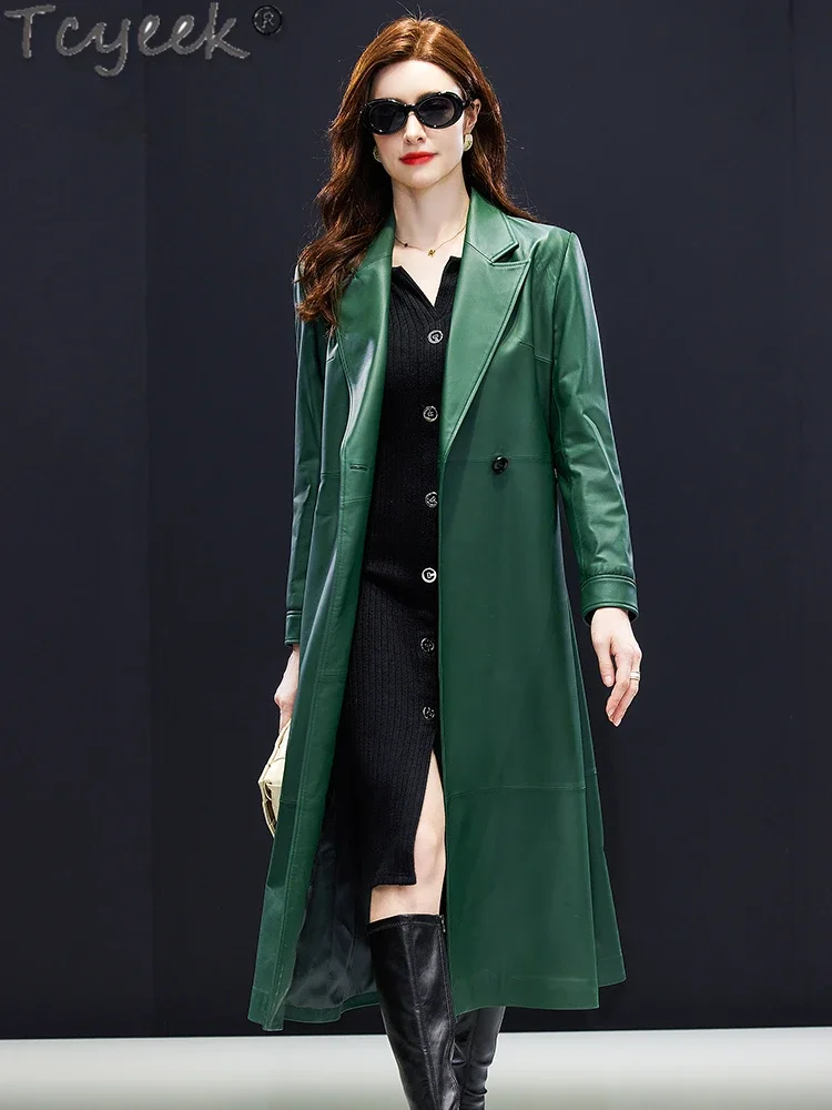 Tcyeek куртка из натуральной кожи женское пальто овчины Тренчи средней длины для