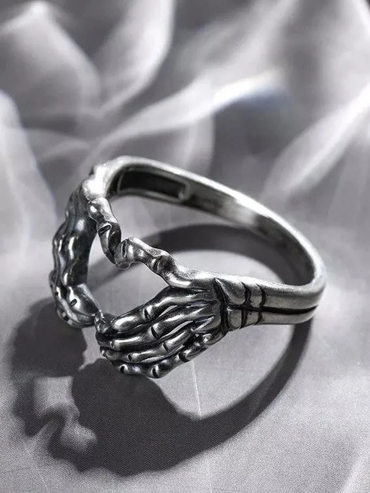 Панк готический скелет руки Сердце кольца для мужчин женщин винтажные хип-хоп