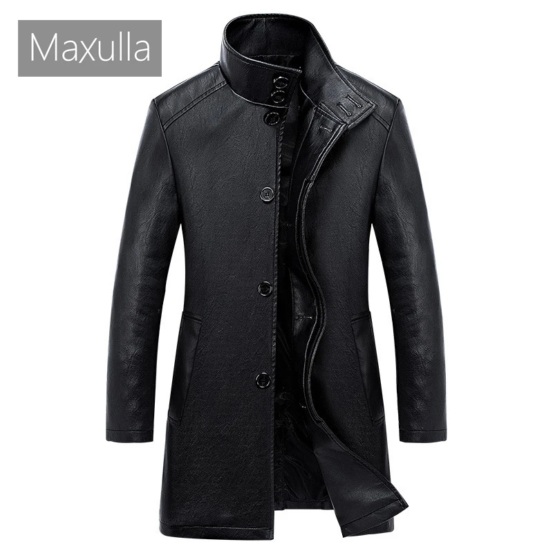 Осенние мужские Куртки из искусственной кожи модные деловые тренчи средней
