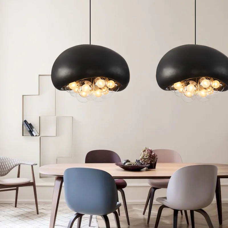 

Minimal Dining Room Pendant Lamp Creative Bedroom LED Designer Living Room Interior Deco Hanging Black White Glass Ball Fixture