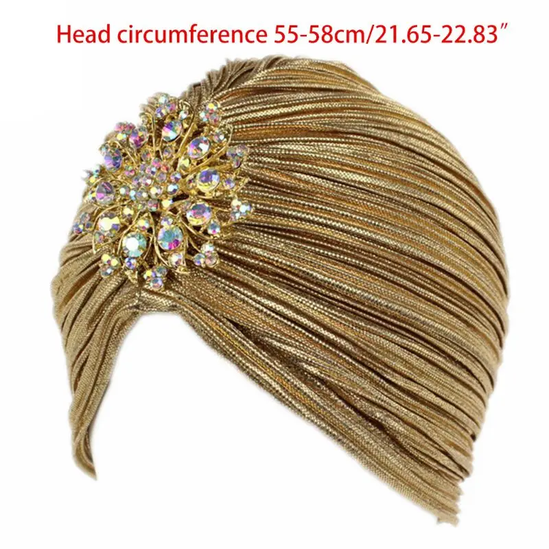 Women Indian Turban Hat Head Wrap Pleated Soft Velvet Hair Hijab Cap with Brooch images - 6