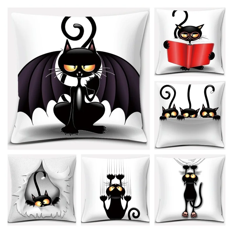 

Cute Cartoon Cat Animal Series Printed Polyester Cushion Cover Holiday Party Sofa Decorative Pillowcase 45x45cm