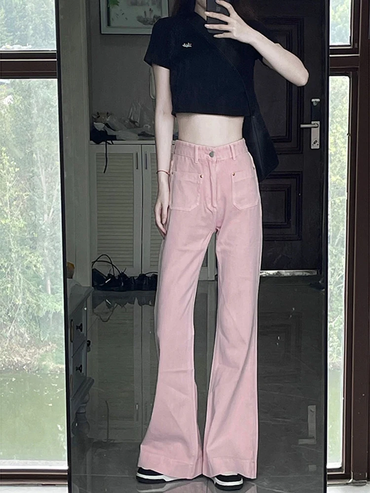 Плюс размер 50 00 кг Розовые широкие джинсы скинни Женские осенние новые брюки