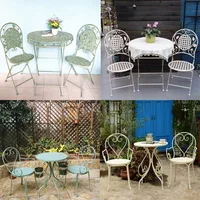 Iron Outdoor Desk-Chair Leisure Folding Coffee Table Country Distressed Courtyard Terrace Indoor Furniture Garden Relaxing Chair