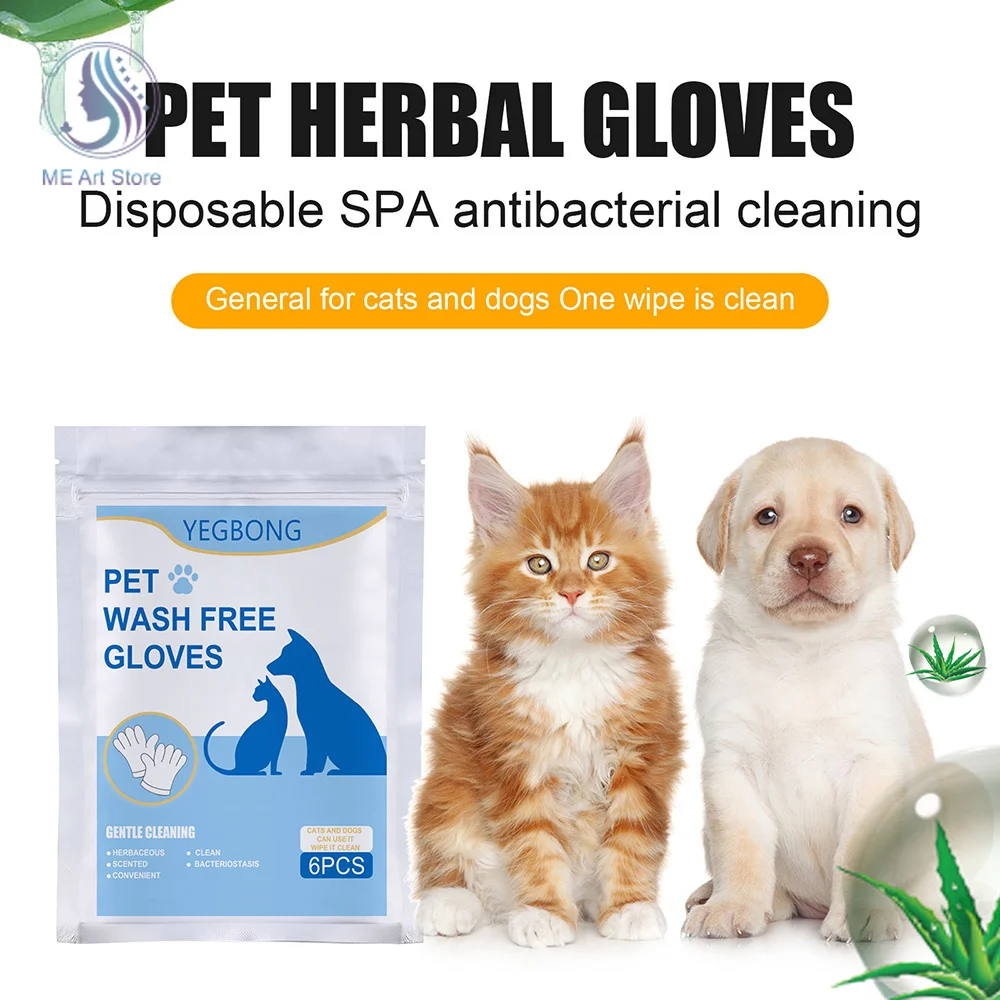 

6Pcs Disposable Cleaning Gloves Pet Stain Remover Wipes Non-Woven Fabric Glove No Wash Soft Eye Wipes for Dogs Cats Cleaning