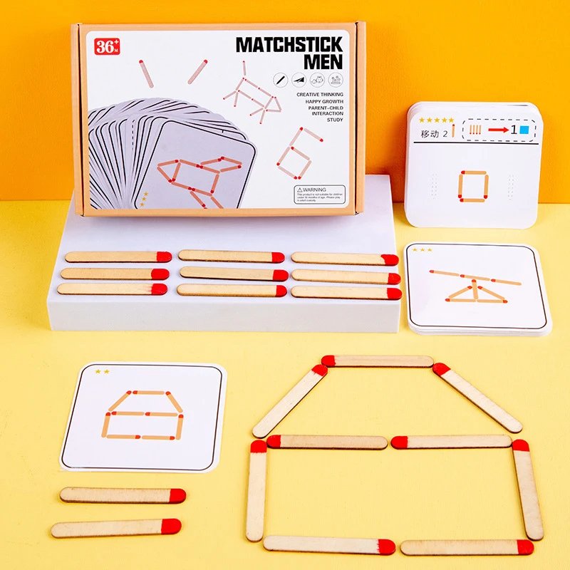 

Kids Wooden Matches Game Sticks Baby Math Logical Thinking Training Sticks Set Matchsticks Puzzle Game Children Montessori Toys