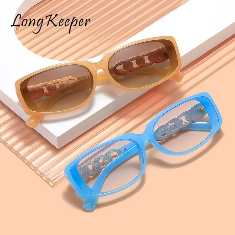 

Очки солнцезащитные LongKeeper для мужчин и женщин, небольшие прямоугольные солнечные очки с градиентными дужками и цепочками, Ретро стиль, защи...