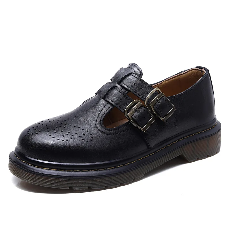 

2023 женская обувь из воловьей кожи на платформе в стиле ретро с высоким каблуком, мягкая овечья кожа, Туфли Мэри Джейн с перфорированной вентиляцией