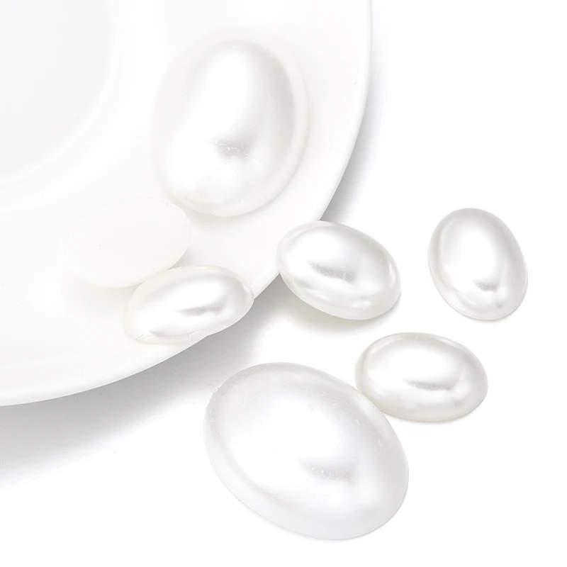Exquisite Design Plastic Oval White Pearl Ring Face for Jewelry Making Accessories DIY Bracelets Necklace Earring Craft Kits